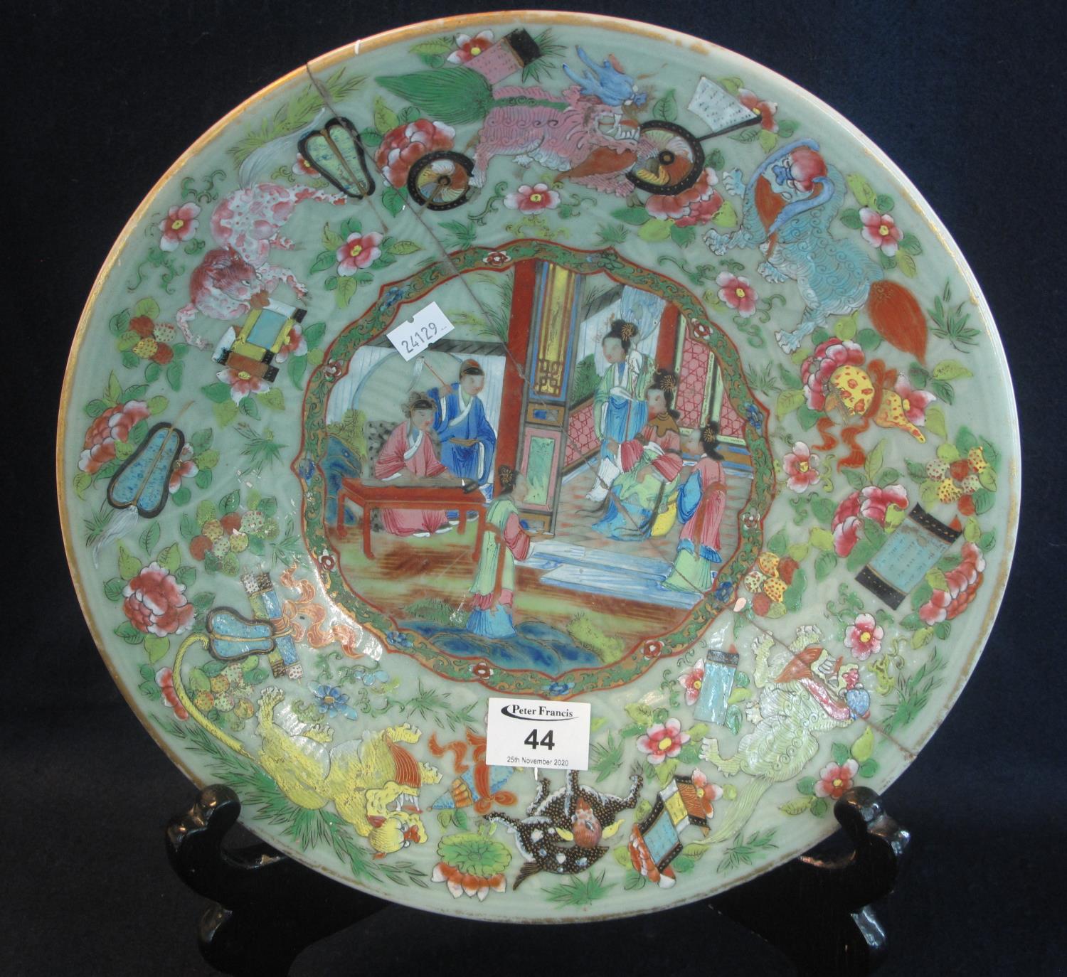 19th Century Chinese Canton porcelain charger or large plate, overall decorated in the famille