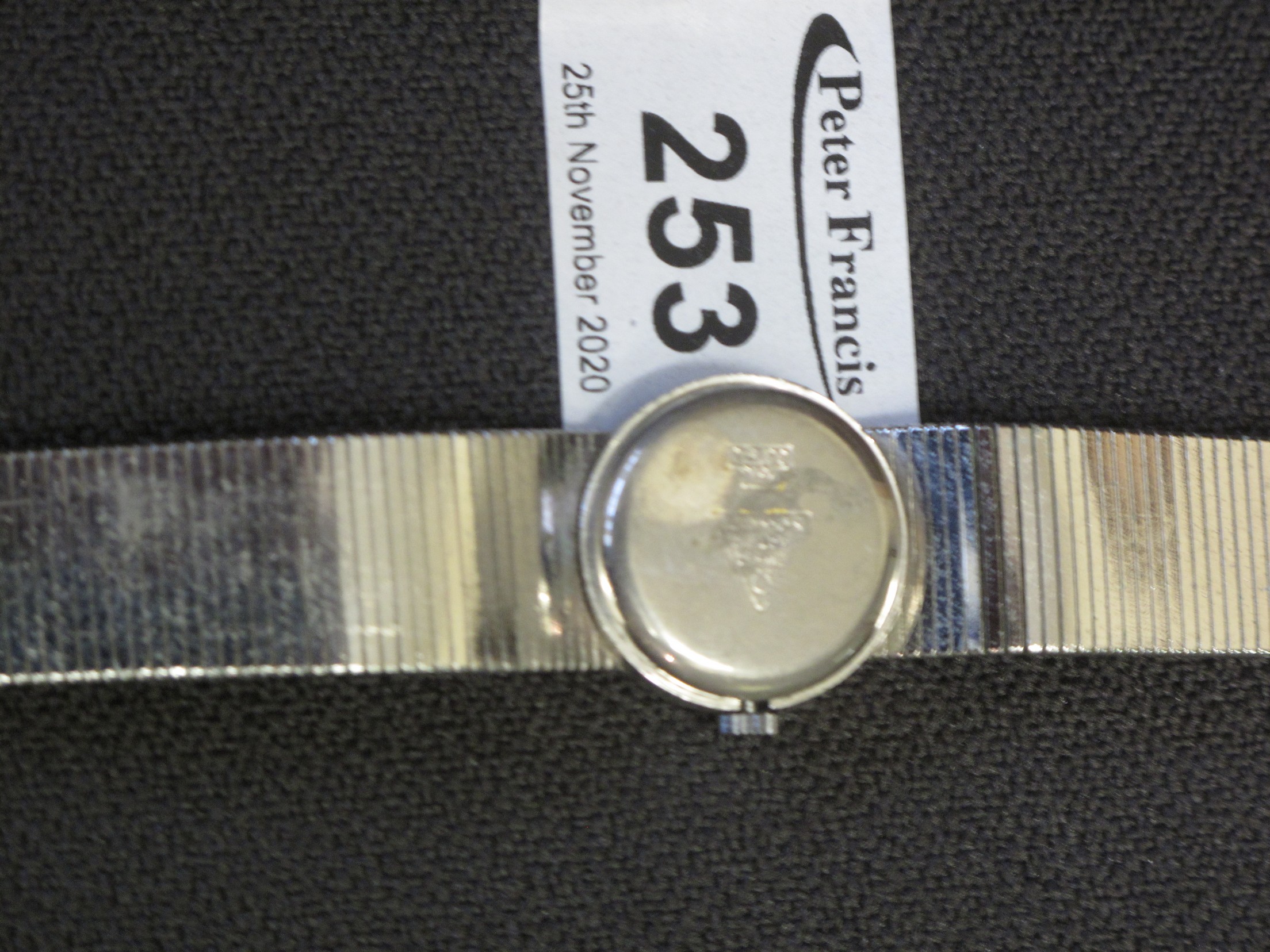 White metal ladies bracelet cocktail watch, with stone set bezel and satin face with baton numerals, - Image 3 of 4