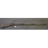 19th Century musket stock and fore-end only, no action, no barrel but including a ramrod. (B.P.