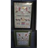 Two 20th Century needlepoint samplers commemorating the coronation of George VI & Queen Elizabeth