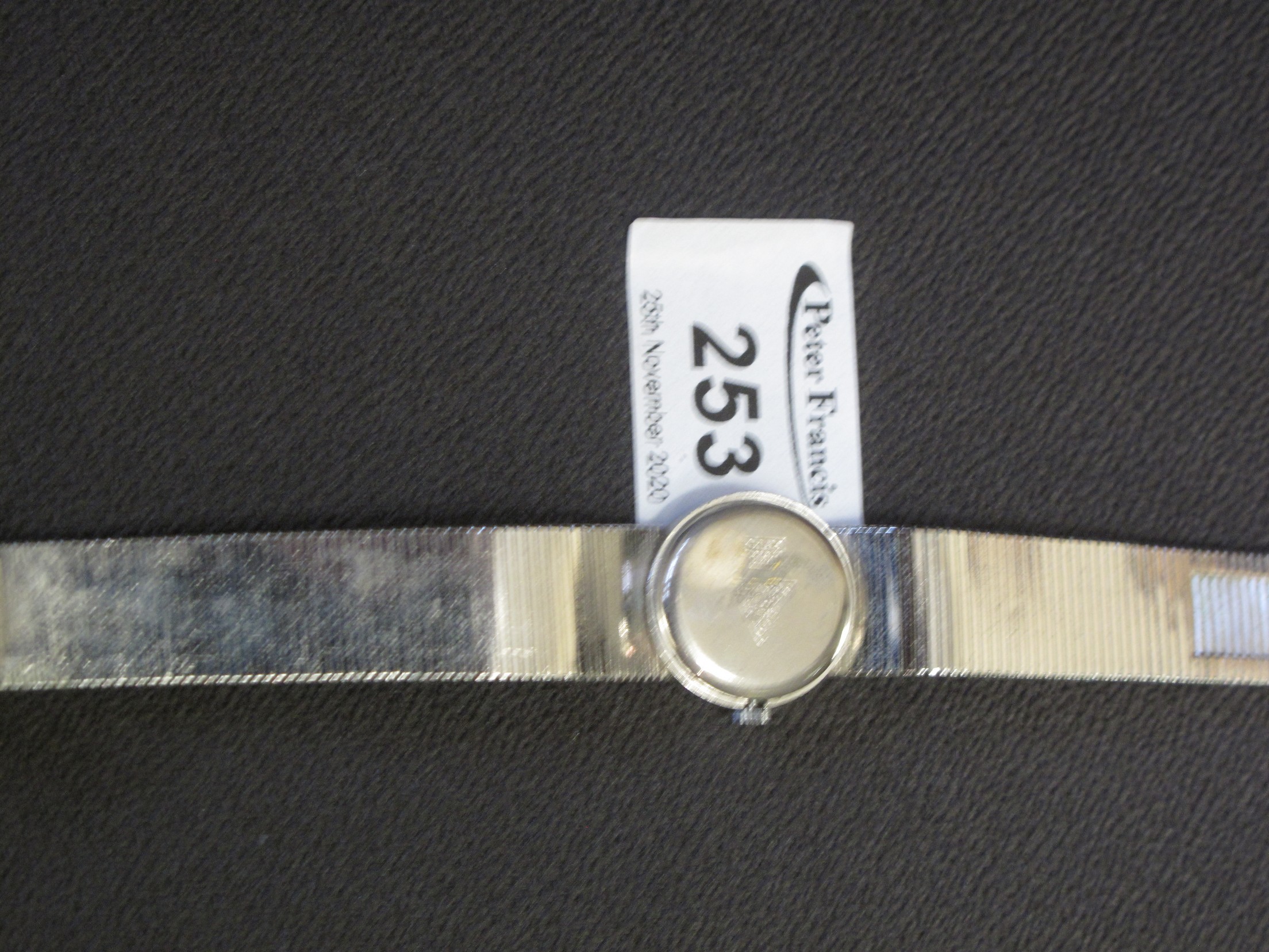 White metal ladies bracelet cocktail watch, with stone set bezel and satin face with baton numerals, - Image 2 of 4