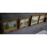 Two pairs of decorative coloured prints, English country scenes, framed and glazed. (4) (B.P.