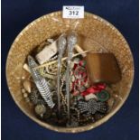 Collection of costume jewellery in a biscuit tin. (B.P. 21% + VAT)