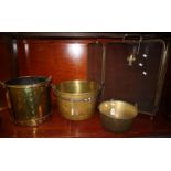 Collection of assorted metalware to include; brass framed mesh three fold screen, two heavy brass