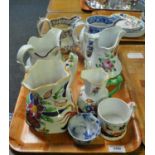 Collection of 19th Century Swansea pottery transfer printed and hand painted dresser jugs of varying