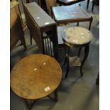 Collection of furniture to include; Edwardian Sutherland table, oak occasional table, jardiniere and