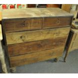 19th Century oak straight front chest of two short and three long drawers on baluster turned