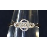 18ct gold three stone Art Deco diamond ring. Approximate weight 2.4 grams. (B.P. 21% + VAT)