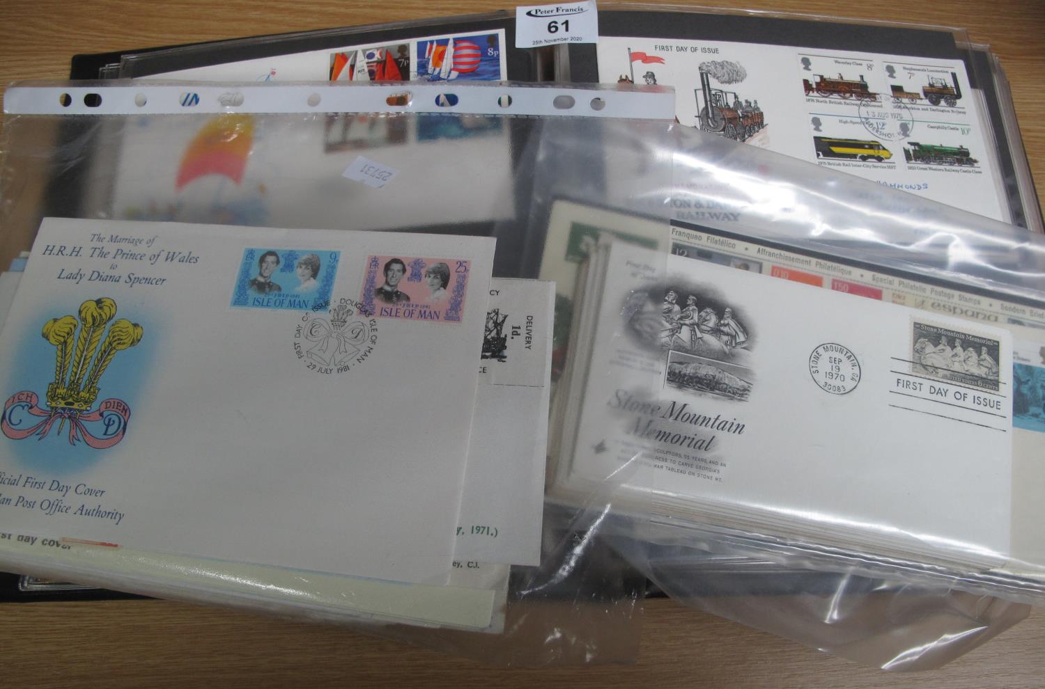 Box with collection of all world covers and first day covers in stamp album and various packets. (