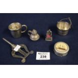 Collection of assorted silver and other white metal miniature items including; miniature Tenby