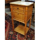 Early 20th Century pine bedside cabinet with marble top and simulated bamboo decoration and legs. (