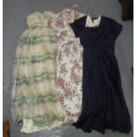 Three vintage dresses to include; 40s faille blue shirtwaister dress with label 'R.M.H.O 494', 50'