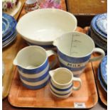 Three T.G Green Cornish kitchenware items to include; milk jug, cream jug and mixing bowl,