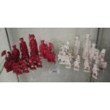19th Century Chinese stained ivory and natural ivory chess set, well detailed and carved, taking the