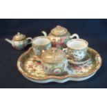 Chinese Canton porcelain famille rose design cabaret tea for two set with two cups and saucers,