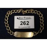 9ct gold small identity bracelet on chain. (B.P. 21% + VAT)