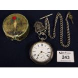 Silver key wind English lever open faced pocket watch with Roman numerals and seconds dial, 'The
