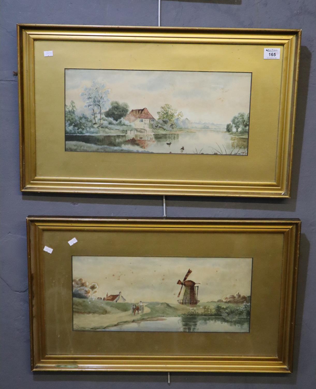 J Thomas (British early 20th Century), country scenes with river and windmill, signed and dated