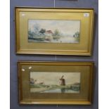 J Thomas (British early 20th Century), country scenes with river and windmill, signed and dated