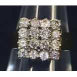 18ct gold square set diamond cluster ring. Approximate weight 7 grams. (B.P. 21% + VAT)