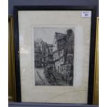 A Brient, 'La Plas de L'hopitau, Le Mans', uncoloured dry point etching, signed in pencil by the