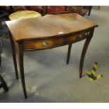 Regency style mahogany bow front two drawer side table on splay legs, 20th Century. (B.P. 21% + VAT)