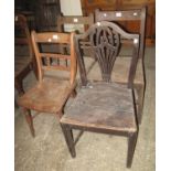 Two similar 19th Century oak rail and bobbin back farmhouse kitchen chairs, together with an oak