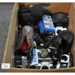Box of assorted mainly cameras to include; Yashica, Zorki, Fujica etc. (B.P. 21% + VAT)