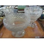 Good quality hob nail cut pedestal bowl with circular star cut base, together with another cut glass