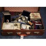 Small suitcase containing assorted costume jewellery, pocket watch, opera glasses etc. (B.P. 21% +