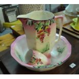 Early 20th century Staffordshire jug and basin set with toothbrush holder, having transfer printed