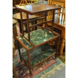 Reproduction mahogany finish table with pull out leather inset writing drawer, together with two