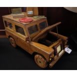 Hand made hardwood scale model of a short wheel base Landrover made and exhibited by John C Davies