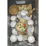 Box of assorted china to include; Royal Standard Mayflower part tea set, Indian Tree HG Woods