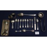 Collection of assorted silver and silver plated cutlery items, condiments etc, including one