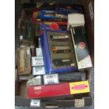 Box of assorted diecast model vehicles in original boxes to include; Corgi platform lorry 1:50