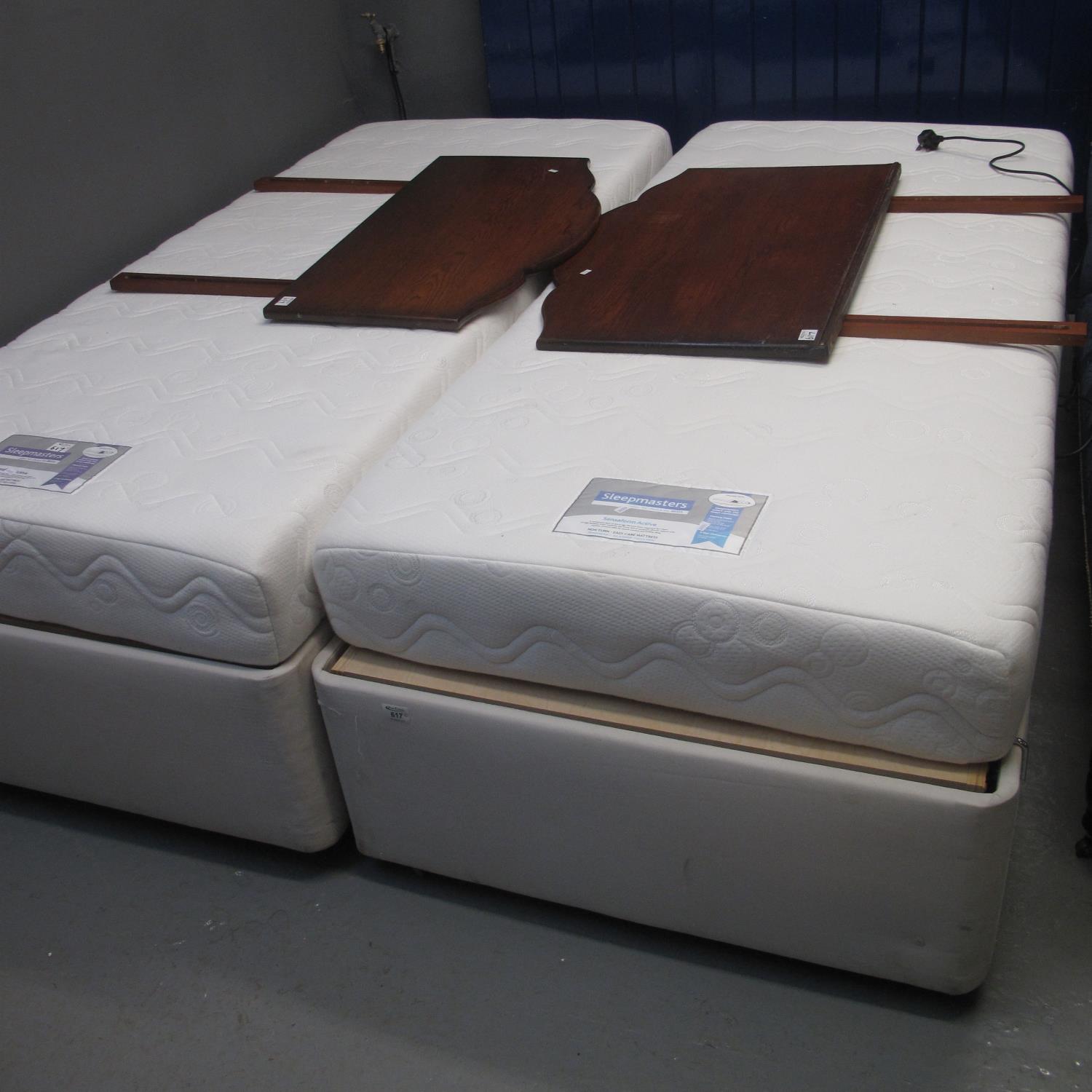 Pair of electric modern single beds with sleepmaster matresses and two associate head boards. (B.