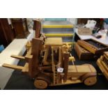 Well made working hardwood model of a Fork Lift Truck, by John C Davies of Hakin, Milford Haven,