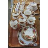 Tray of Royal Albert 'Old Country Roses' teaware to include; cups, saucers, side plates, milk jug,