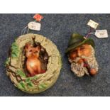 Bossons fox cub wall plaque, together with another Bossons plaque of an old man with beard smoking a