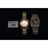 Mid Century Seiko gents automatic stainless steel day date wristwatch, together with a Timex gold
