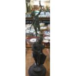 Bronzed spelter classical nude study of a Greek goddess on moulded base, together with a spelter