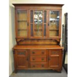 Edwardian oak two stage cabinet back and stained glass dresser. (B.P. 21% + VAT)