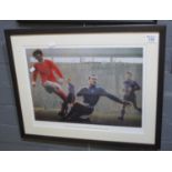 Framed and signed photograph depicting 'Ron ' 'Chopper' Harris and Manchester United supreme star