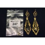 Pair of 19th Century yellow metal and black enamel pendant earrings. (B.P. 21% + VAT)