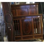 Edwardian mahogany inlaid single bed ends with side rails. (B.P. 21% + VAT)