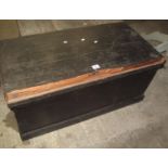 Vintage stained pine trunk with metal carrying handles and candle box to the interior. (B.P. 21% +