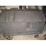 Unusual mid Century painted chicken coop with mesh doors on wheels. (B.P. 21% + VAT)