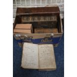 A collection of leather bound and partly leather bound Welsh language books, including large Peter