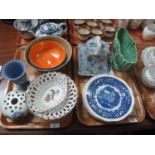 Four trays of assorted china to include; 19th Century teasets, Sylvac bowl, cheese dish and cover,